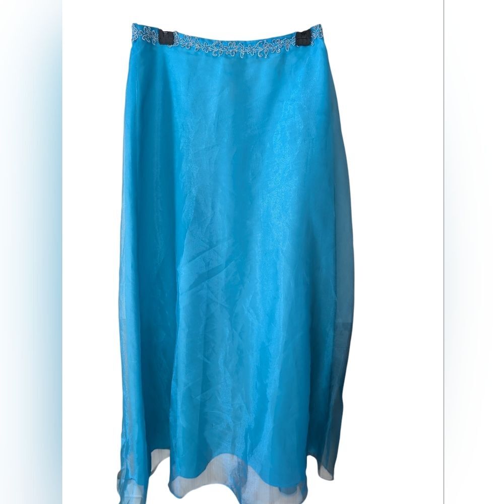 Vintage Y2K Aqua Blue Turquoise‎ Formal Chiffon Prom Maxi Skirt Size 11